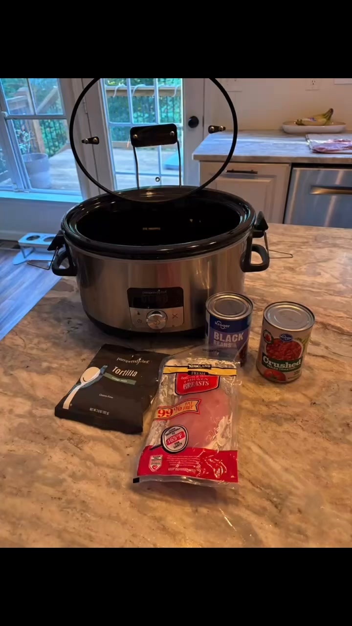 Great day for a slow cooker soup. Five ingredients and done. Can you guess the ingredient not pictured?